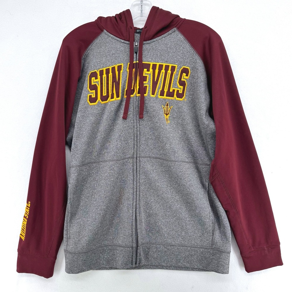 Champion Elite ASU Sun Devils Hoodie Mens Medium Gray Maroon Zip Up Sweatshirt